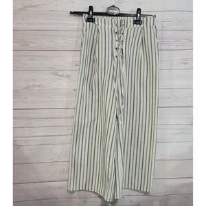 Lydelle Striped Capri Womens Small Black Beige Laces Pull On Wide Leg Nautical